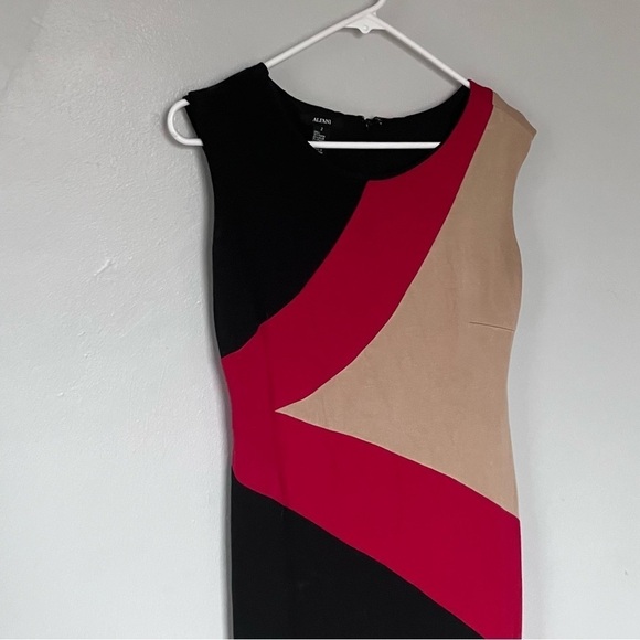 Alfani Colorblock Sleeveless Shift Knee Length Dress Black Red XS Small 2 - Picture 3 of 9